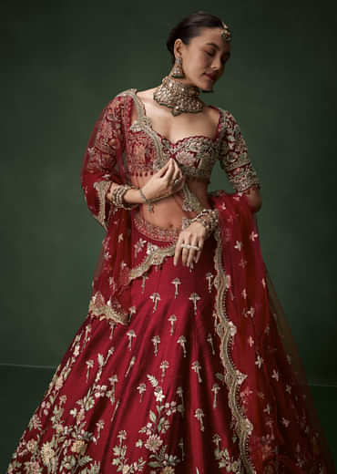 Red Bridal Silk Lehenga Set