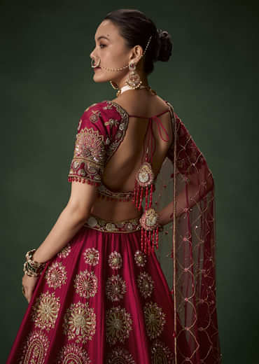 Red Bridal Silk Lehenga Set with Dupattas