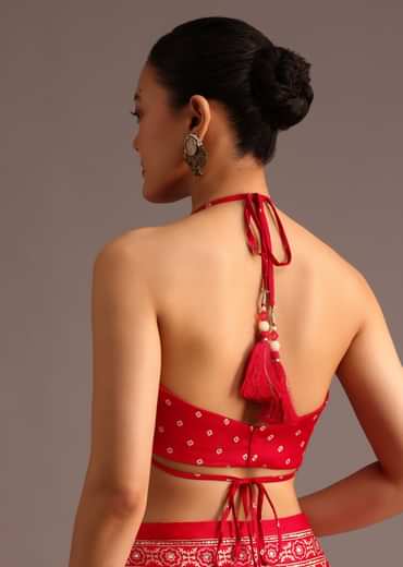 Red Chevron Printed Satin Saree