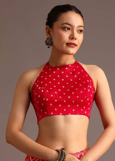 Red Chevron Printed Satin Saree