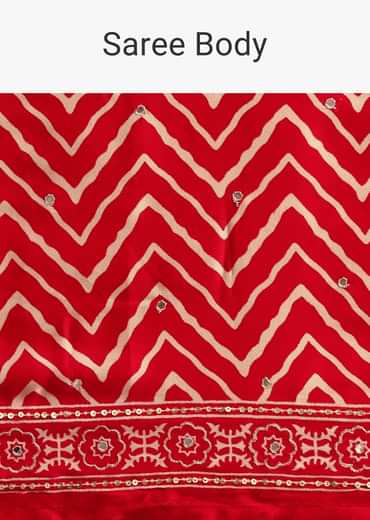 Red Chevron Printed Satin Saree