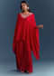 Red Chinon Cape Top And Palazzo Set With Zardosi Work