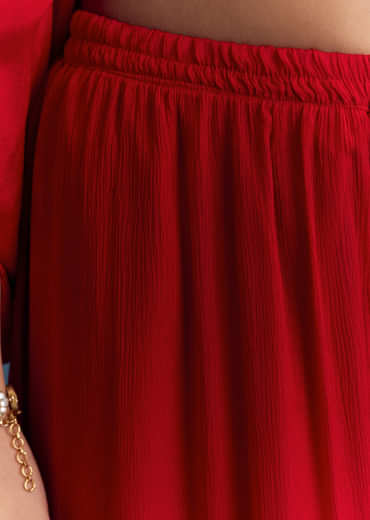 Red Chinon Cape Top And Palazzo Set With Zardosi Work