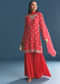 Red Chinon Kurta Sharara Suit With Moti And Cutdana Work