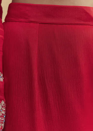 Red Chinon Sharara Suit With Intricate Cutdana Work
