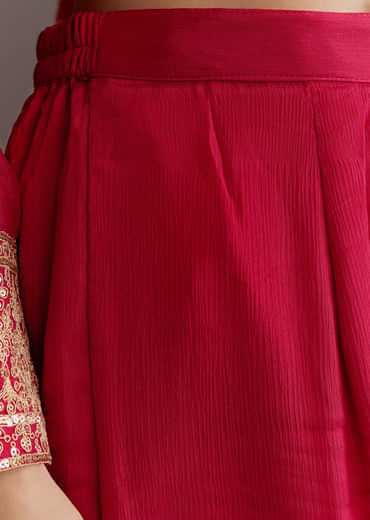 Red Chinon Zari Sequin Anarkali Suit With Dupatta