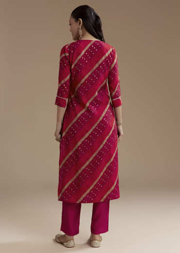 Red Cotton Silk Foil Mirror Kurta Set