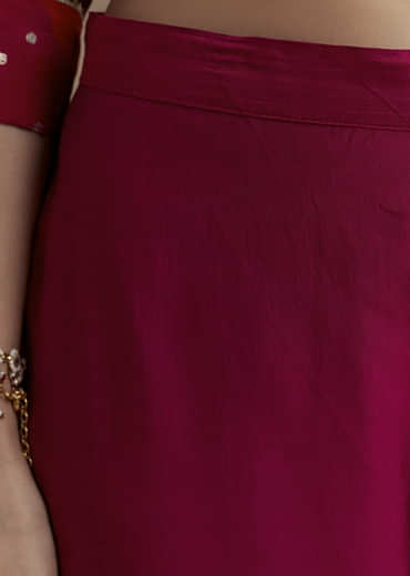 Red Cotton Silk Foil Mirror Kurta Set