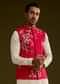 Red Cotton Silk Kurta Set With Nature Motif Jacket
