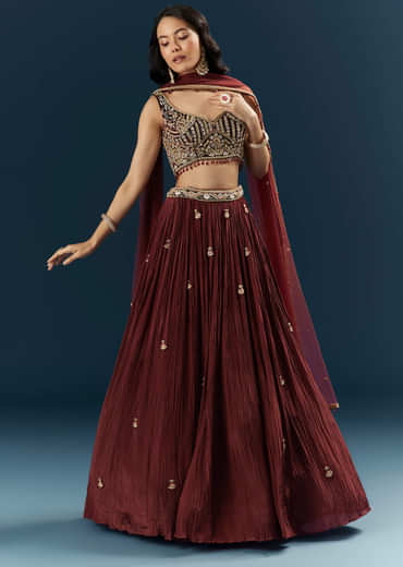 Red Crepe Bridesmaid Lehenga With Heavy Embroidery