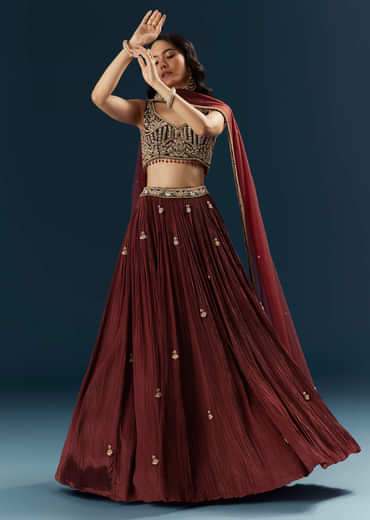 Red Crepe Bridesmaid Lehenga With Heavy Embroidery