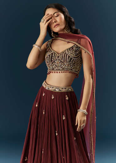 Red Crepe Bridesmaid Lehenga With Heavy Embroidery