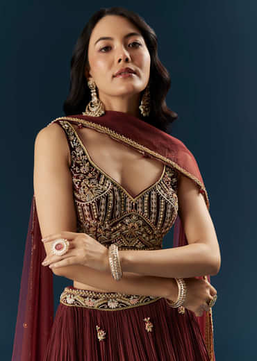 Red Crepe Bridesmaid Lehenga With Heavy Embroidery