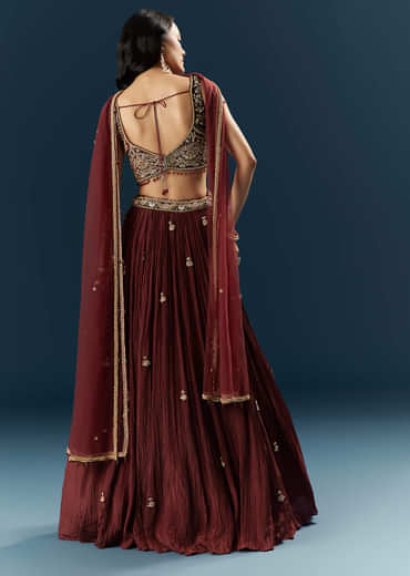 Red Crepe Bridesmaid Lehenga With Heavy Embroidery
