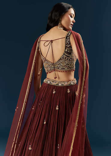 Red Crepe Bridesmaid Lehenga With Heavy Embroidery