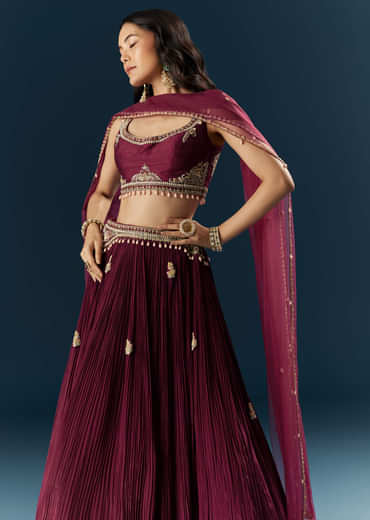 Red Crepe Bridesmaid Lehenga With Sequins And Moti Embroidery