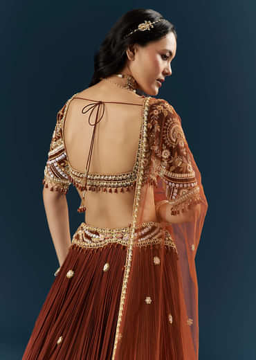 Red Crepe Bridesmaid Lehenga With Sequins And Stone Embroidery