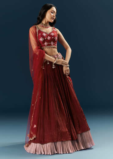 Red Crepe Bridesmaid Lehenga With Stone Work