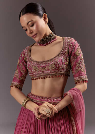 Red Crepe Lehenga Set With Hand Embroidery And Beads