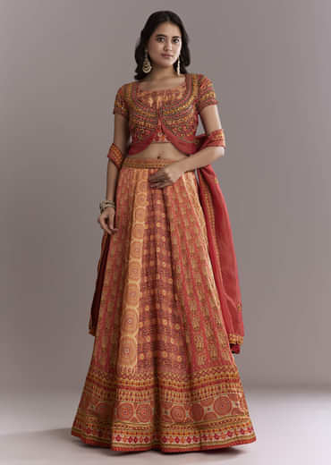 Red Crepe Printed Bridesmaid Lehenga With Intricate Hand Embroidery