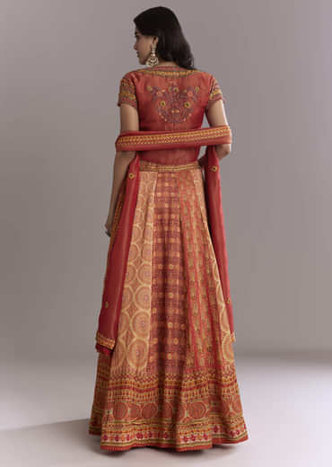 Red Crepe Printed Bridesmaid Lehenga With Intricate Hand Embroidery