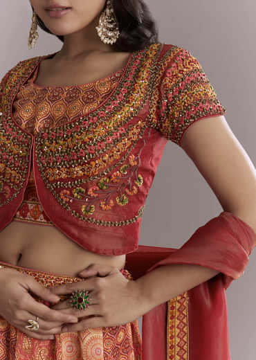 Red Crepe Printed Bridesmaid Lehenga With Intricate Hand Embroidery