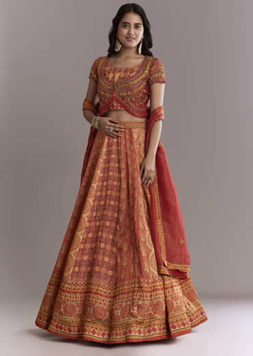 Red Crepe Printed Bridesmaid Lehenga With Intricate Hand Embroidery