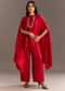 Red Crush Silk Kaftaan Set With Stone Neckpiece
