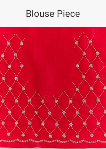 Red Crushed Tissue Embroidered Saree With Cutdana And Sequin Work