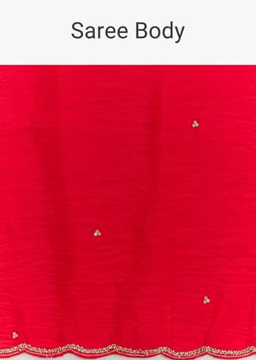 Red Crushed Tissue Embroidered Saree With Cutdana And Sequin Work