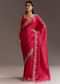 Red Crushed Tissue Saree With Floral Embroidery And Scallop Border