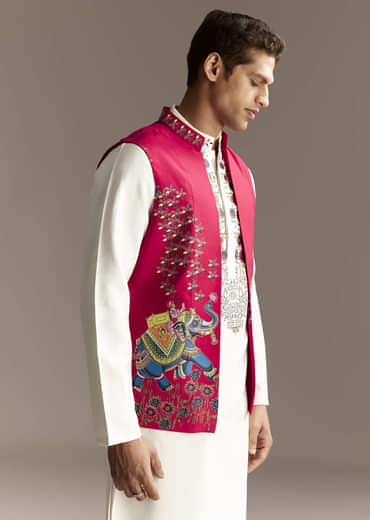 Red Cutwork Kurta Jacket Set
