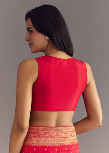 Red Dola Silk Butti Work Saree With Zari Border