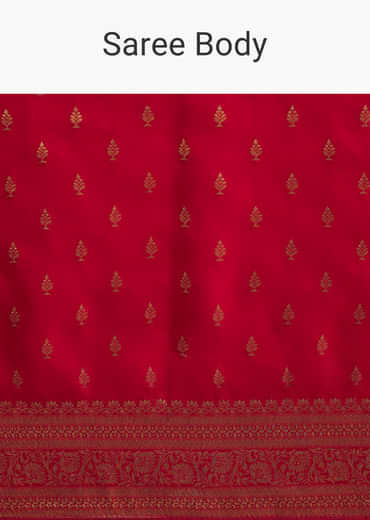 Red Dola Silk Butti Work Saree With Zari Border