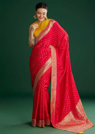 Red Dola Silk Saree With Butti And Floral Woven Border