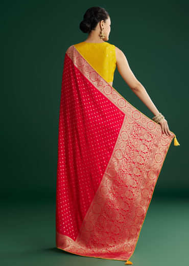 Red Dola Silk Saree With Butti And Floral Woven Border