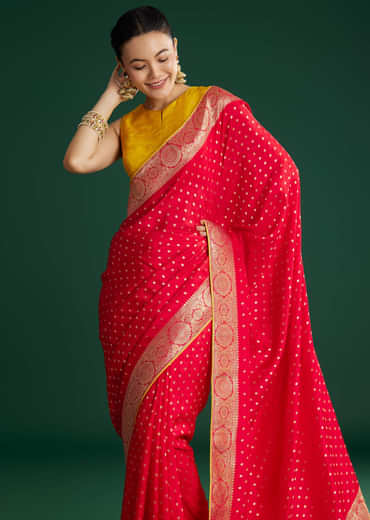 Red Dola Silk Saree With Butti And Floral Woven Border