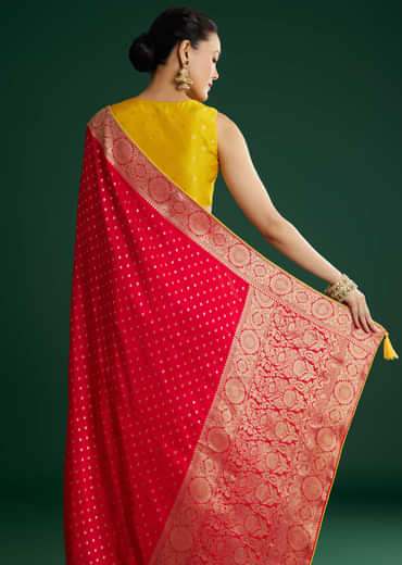 Red Dola Silk Saree With Butti And Floral Woven Border