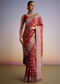 Red Dola Silk Saree With Floral Jaal Work