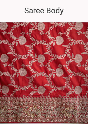 Red Dola Silk Saree With Floral Jaal Work