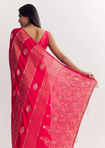 Red Dola Silk Saree With Gota Patti Woven Motifs
