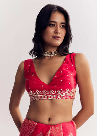 Red Dola Silk Saree With Gota Patti Woven Motifs