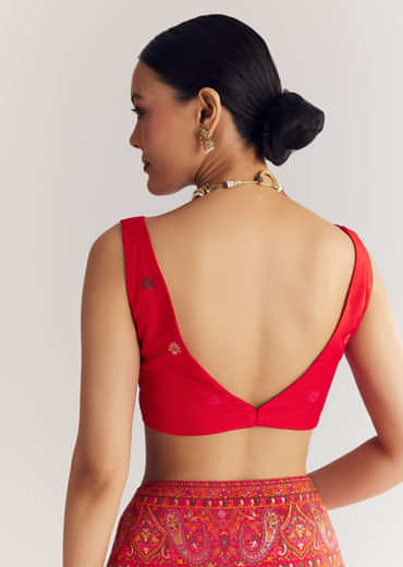 Red Dola Silk Saree With Traditional Floral Amd Jaal Work