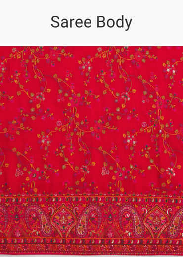 Red Dola Silk Saree With Traditional Floral Amd Jaal Work