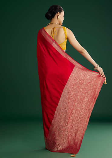 Red Dola Silk Saree With Woven Border And Pallu