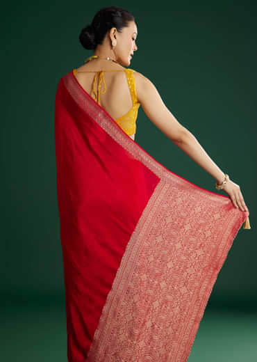 Red Dola Silk Saree With Woven Border And Pallu