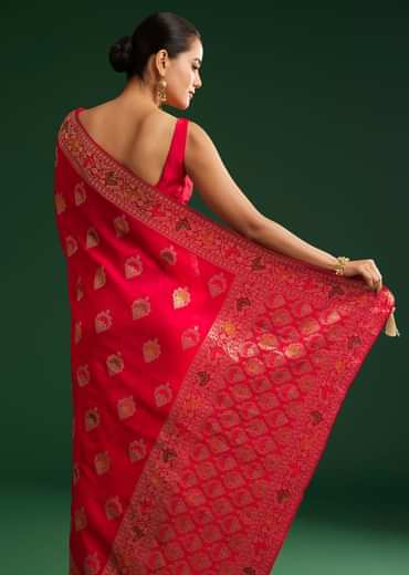 Red Dola Silk Saree With Zari Detailing