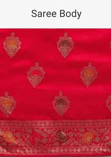 Red Dola Silk Saree With Zari Detailing