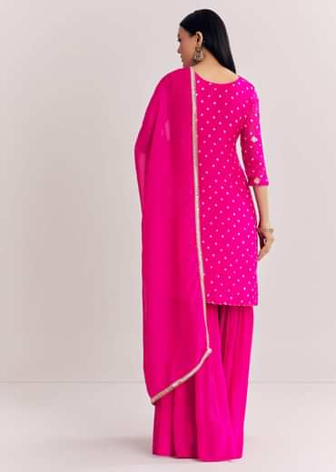Pink Dola Silk Sharara Suit With Embroidered Print
