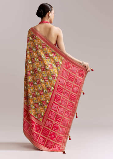 Red Dola Silk Woven Bandhani Saree With Gotapatti Detailing
